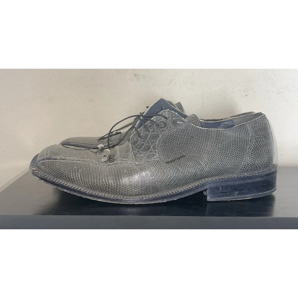 David Eden Lizard Alligator Green Oxford Square Toe‎ Dress Shoes Men's Size 8.5